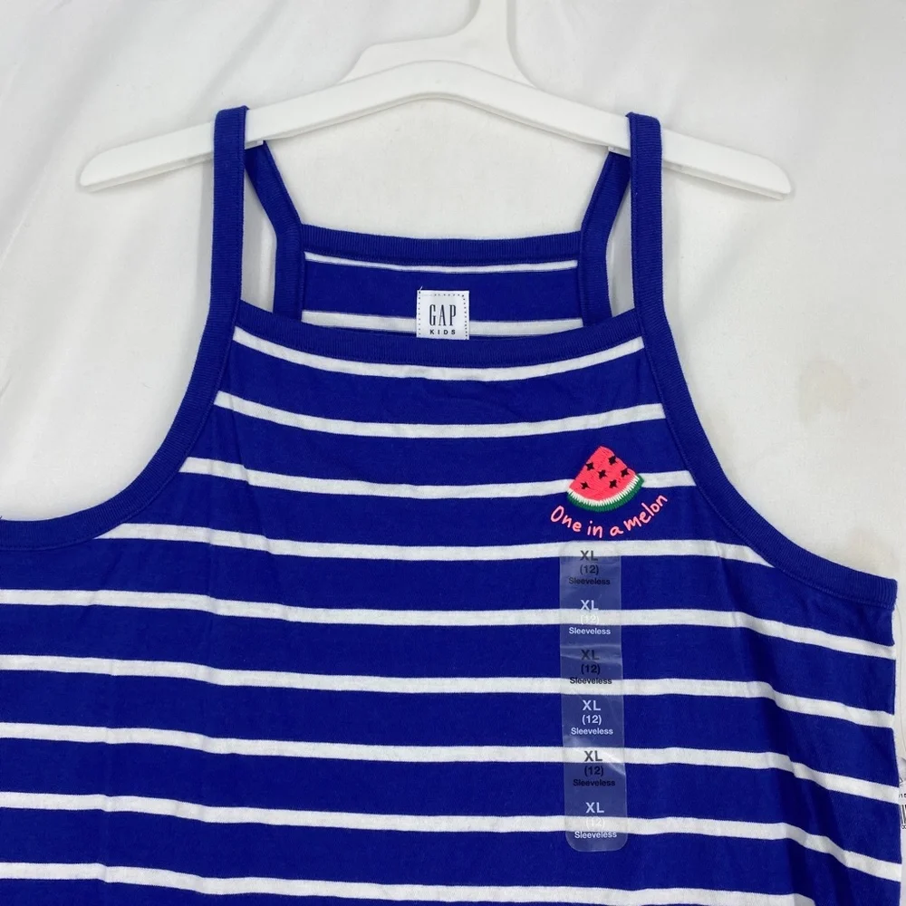 Gap Kids Girls XL Tank Top Blue White Stripes One in a Melon Spaghetti Straps
